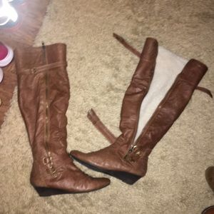 Bakers Cognac Leather Strappy Boots